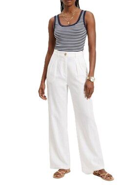 Love Tree White Linen Blend Wide Leg Relaxed Fit Pants Large NWT